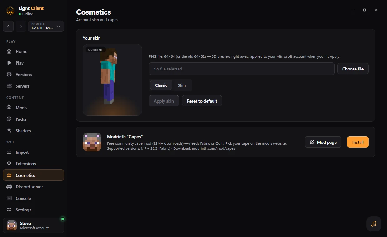 Light Client — Skins