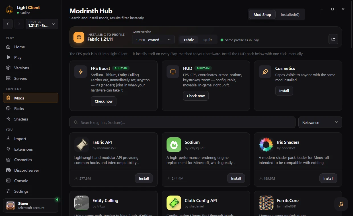 Light Client — Mods