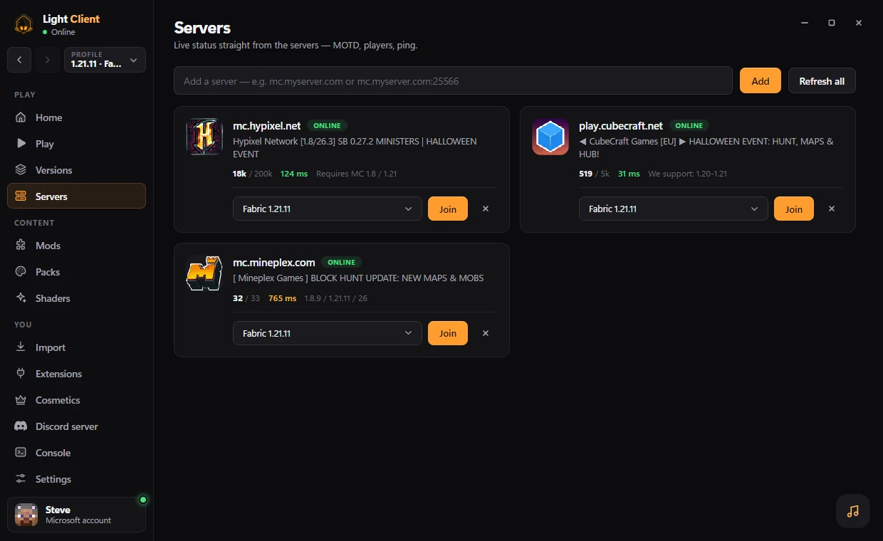 Light Client — Servers